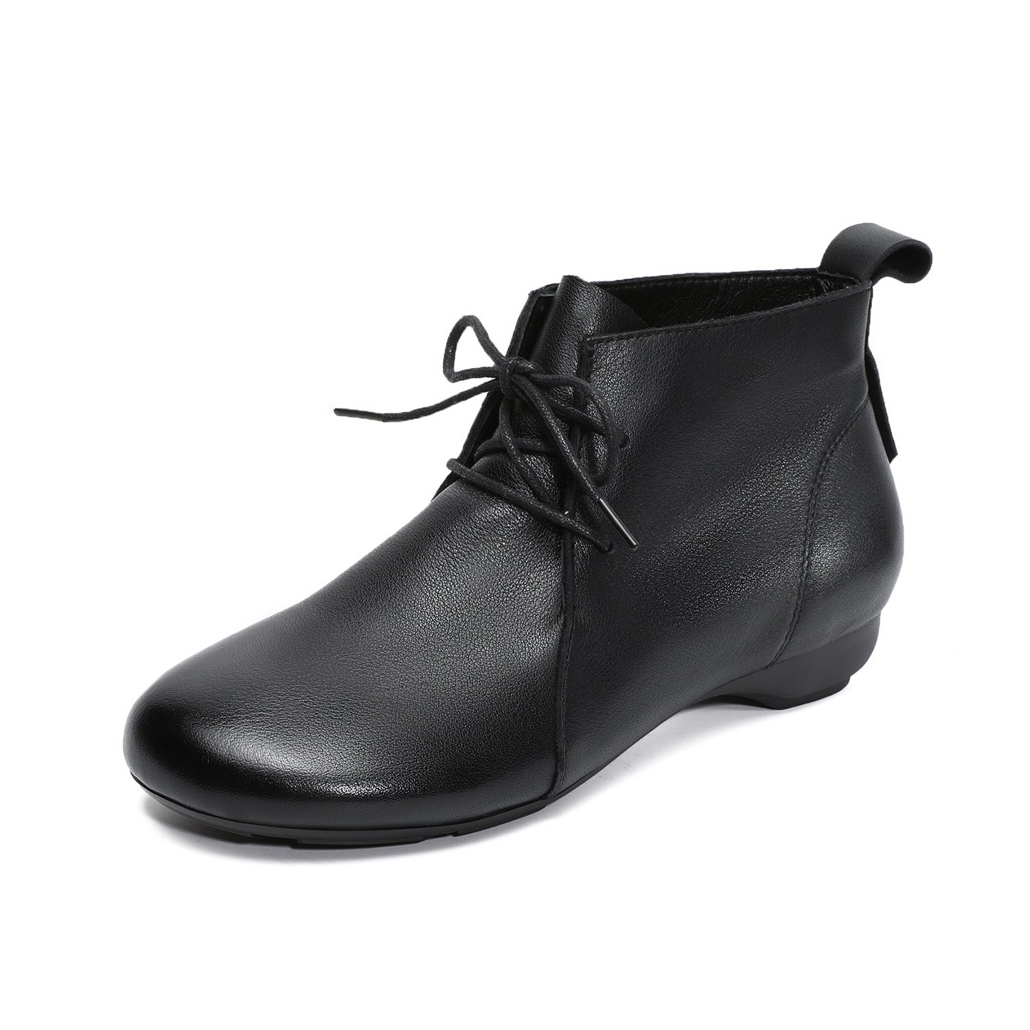 Women's Plain Leather Lace-up Casual Ankle Boots-RAIIFY