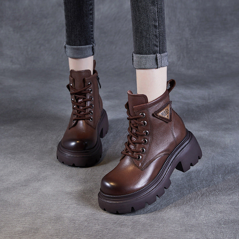 Women Retro Fashion Leather Comfort Platform Boots-RAIIFY