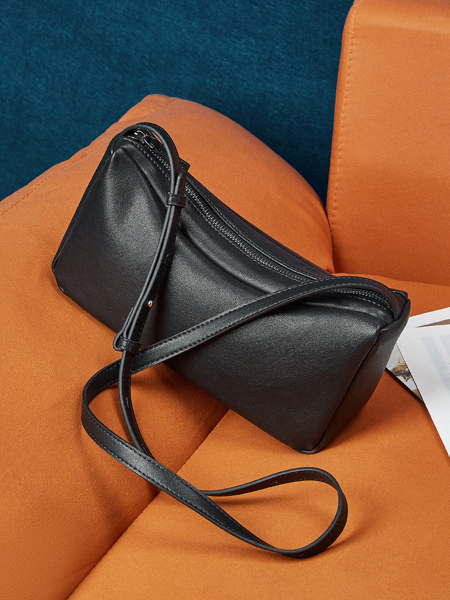 Women's Soft Plain Leather Casual Cross Body Bag-RAIIFY