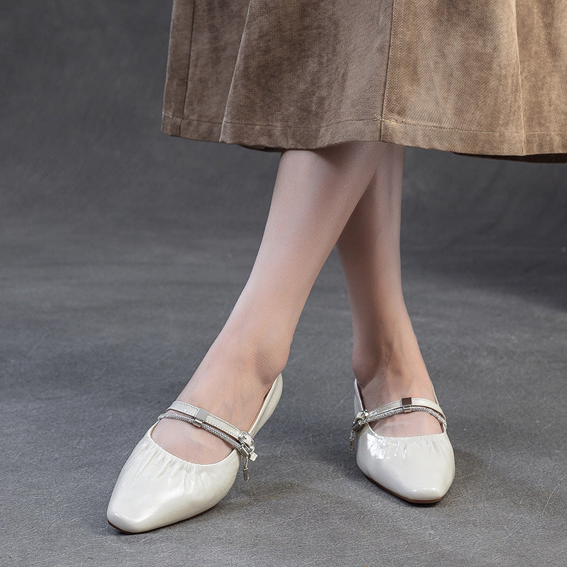 Women's Genuine Leather Pointed-Toe Low Block Pumps-RAIIFY