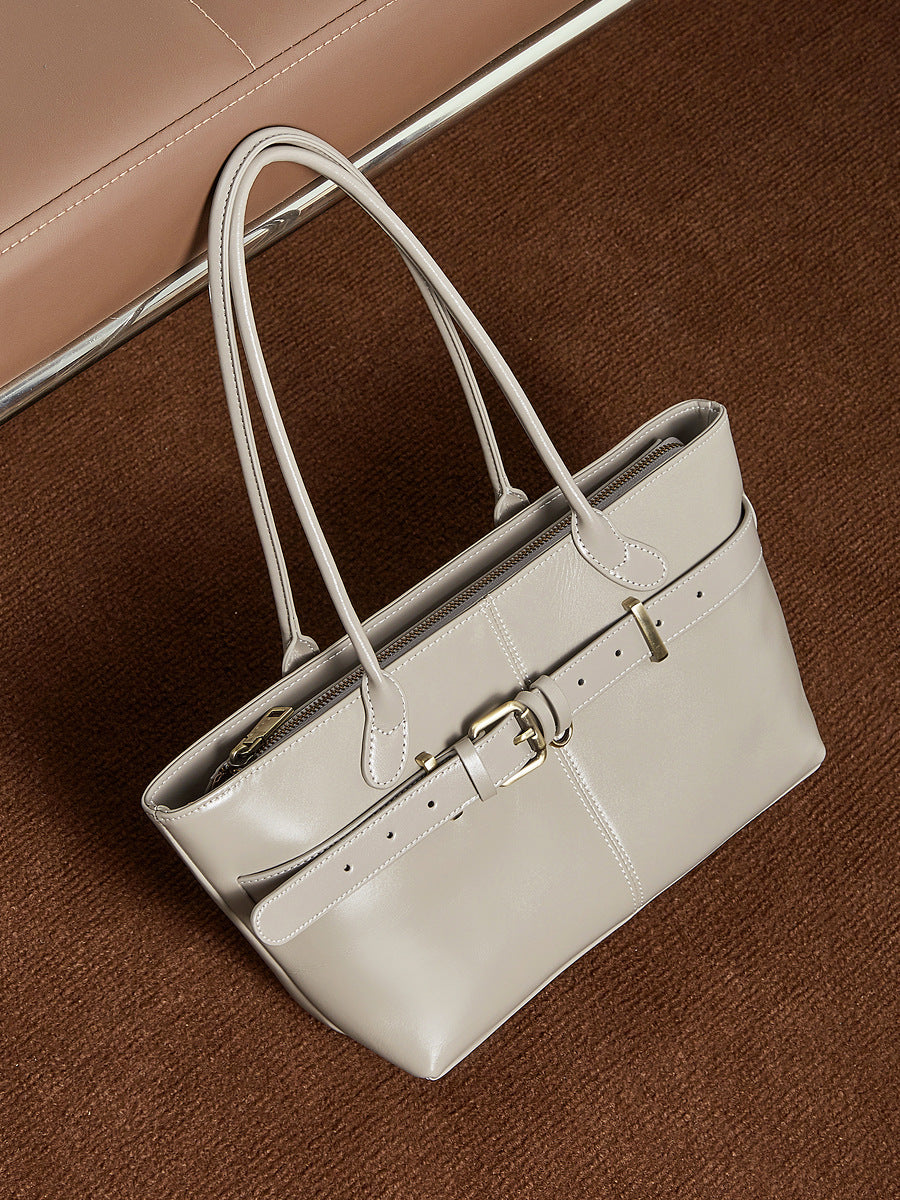 Women's Vintage Leather Belt Buckle Tote Bag-RAIIFY
