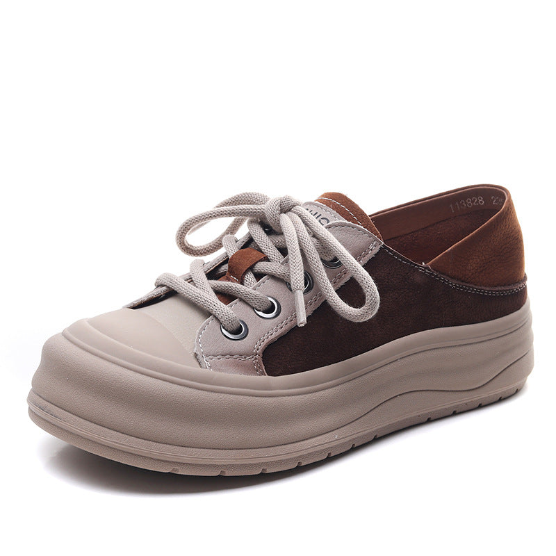 Women Minimalism Color Matching Leather Casual Shoes-RAIIFY