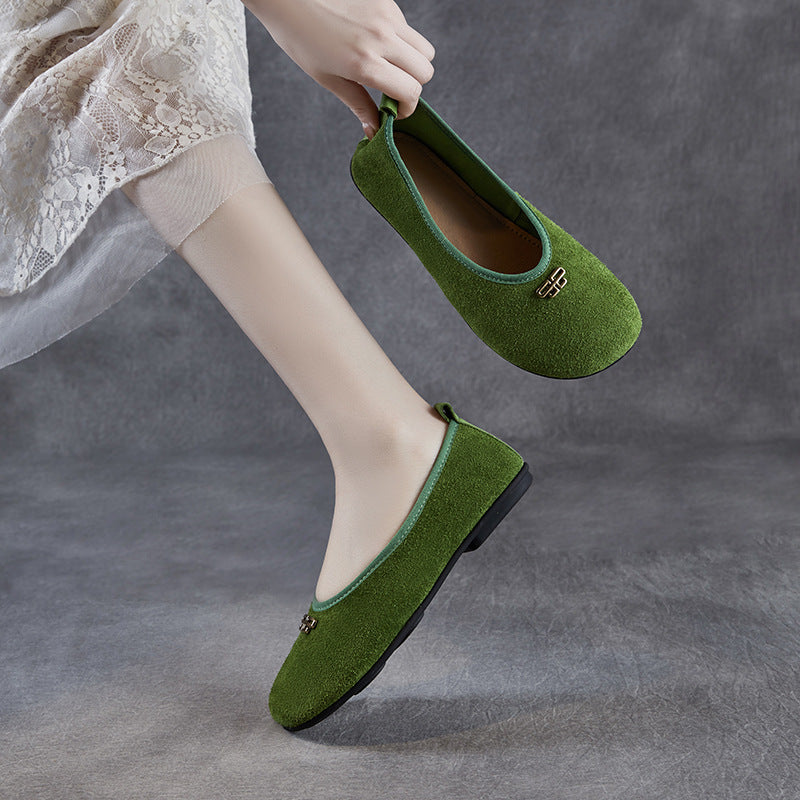 Women Minimalism Plain Leather Soft Flats-RAIIFY