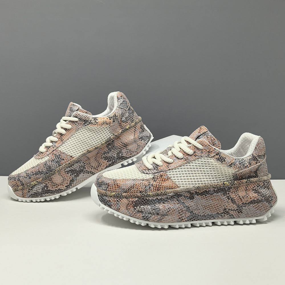 Men's Leather Breathable Mesh Chunky Platform Sneakers-RAIIFY