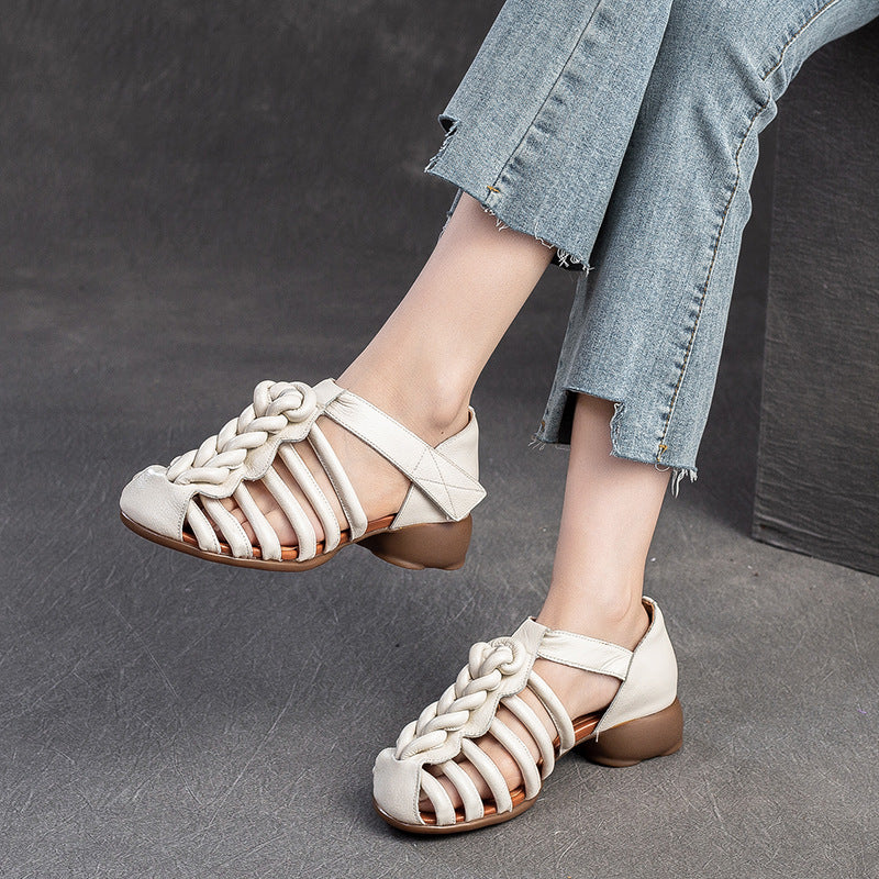 Women Retro Plaited Leather Summer Casual Sandals-RAIIFY