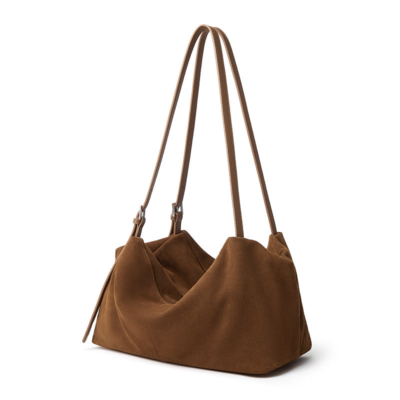 Women’s Suede Leather Pillow-Shaped Shoulder Tote Bag-RAIIFY