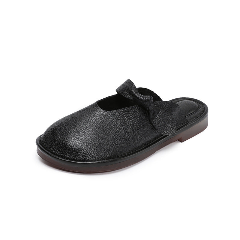 Women's Retro Plain Leather Soft Flat Mules-RAIIFY