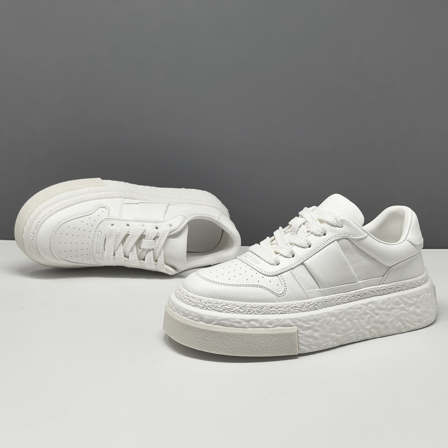 Men's Plain Breathable Leather Casual Skate Shoes-RAIIFY