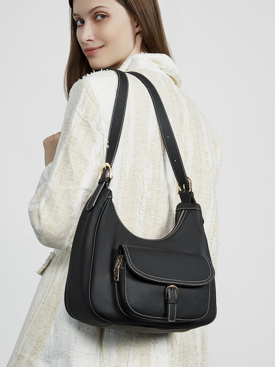 Women's Fashion Plain Leather Shoulder Tote Bag-RAIIFY