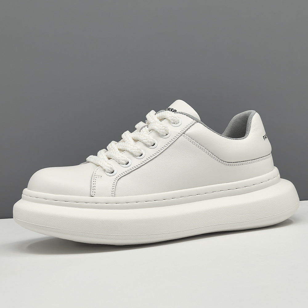 Men Fashion Plain Leather Round Head Court Sneakers-RAIIFY