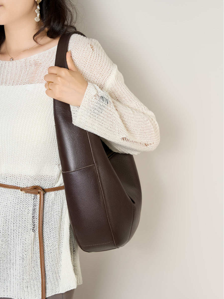 Women's Minimalism Plain Soft Leather Shoulder Tote Bag-RAIIFY