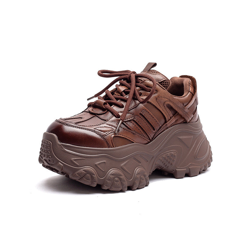 Women's Minimalist Plain Leather Chunky Platform Sneakers-RAIIFY