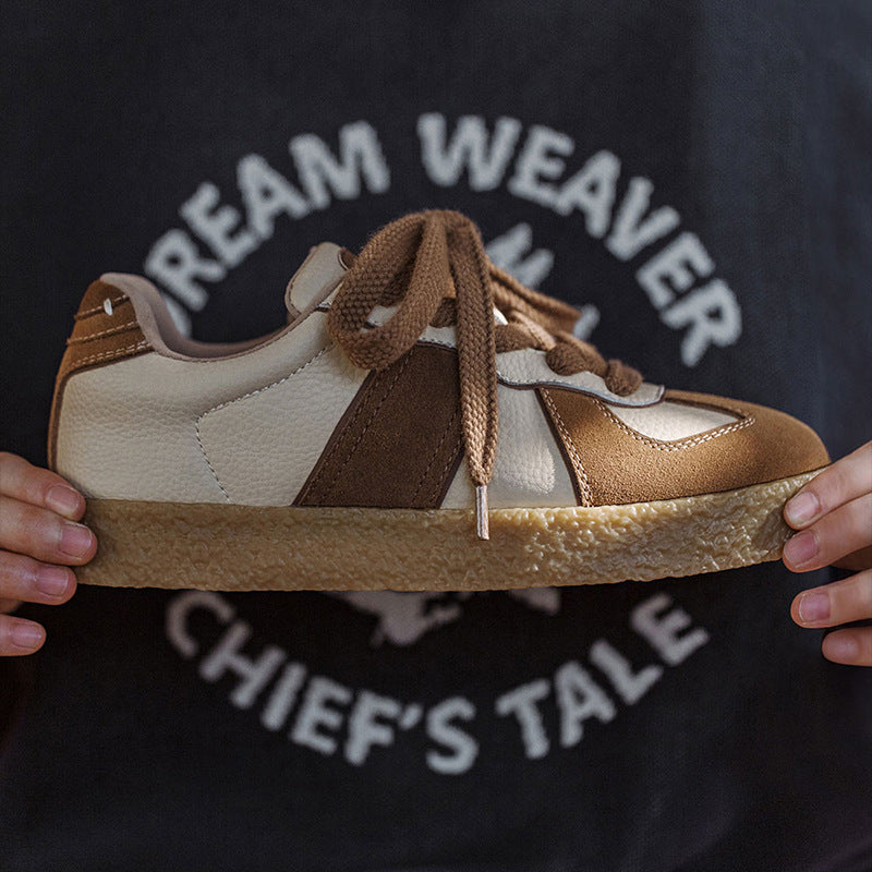 Men's Retro Leather Trainers - Genuine Leather & Vintage Stitching-RAIIFY