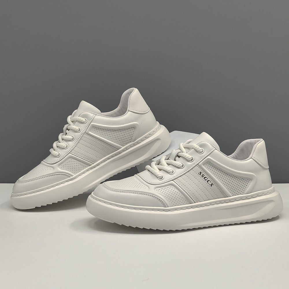 Men Fashion Plain Leather Breathable Casual Sneakers-RAIIFY