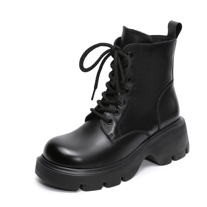 Women's Vintage Classic Leather Platform Boots-RAIIFY