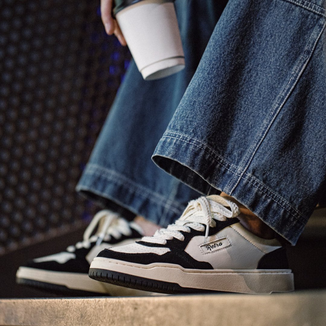 Men Fashion Patchwork Leather Flat Court Sneakers-RAIIFY