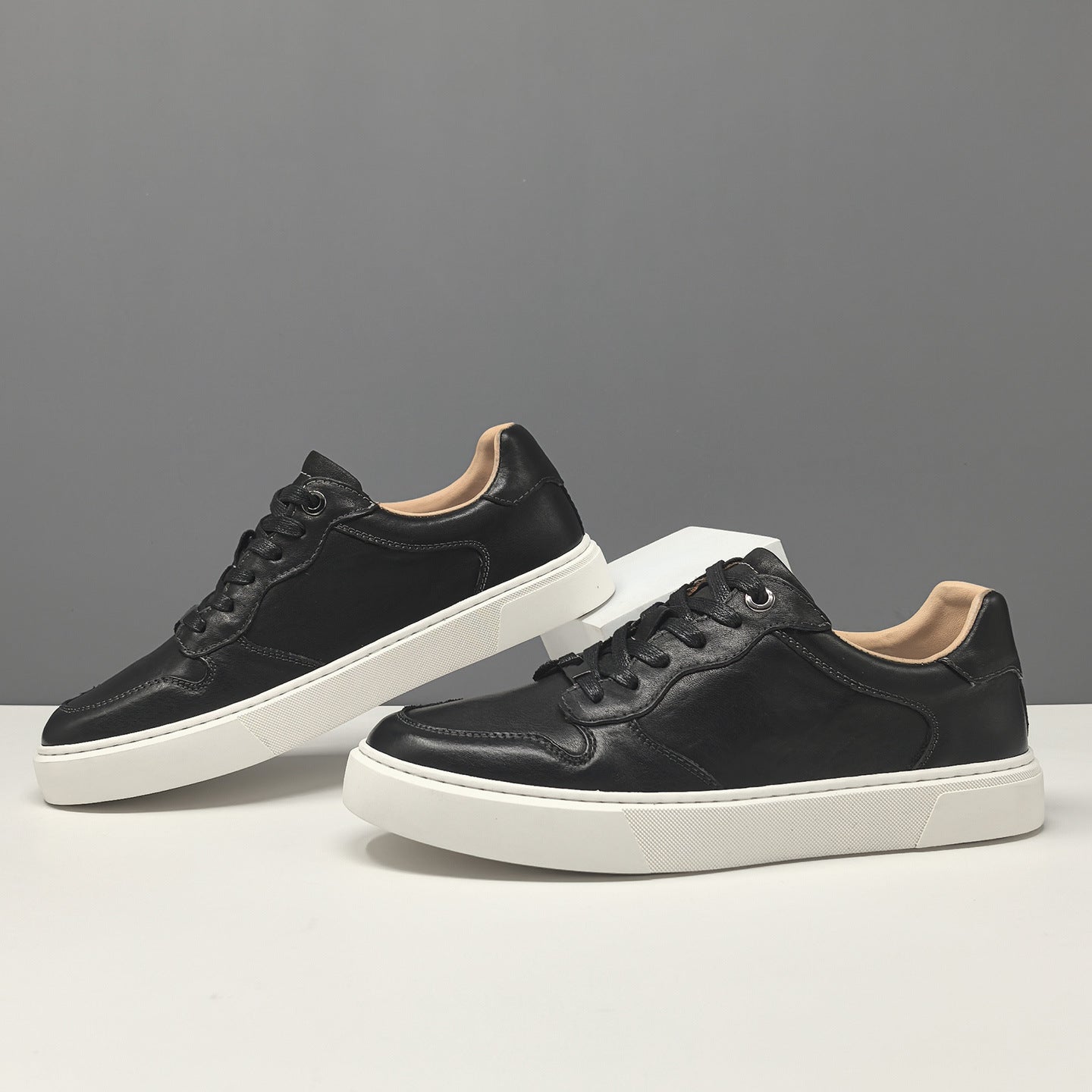 Men's Fashion Plain Leather Flat Casual Shoes-RAIIFY