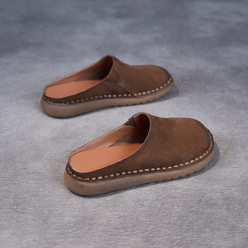 Women Retro Solid Leather Casual Mules-RAIIFY