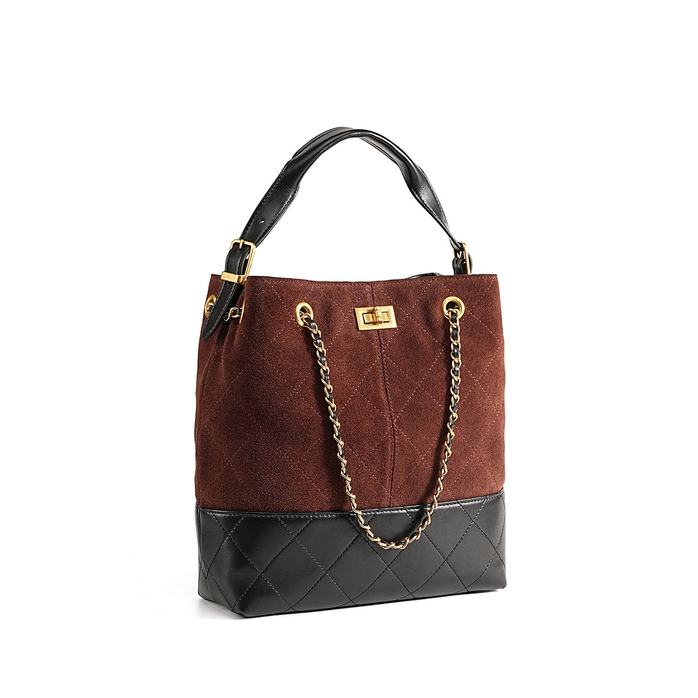 Women’s Suede Leather Bucket Bag with Chain-RAIIFY