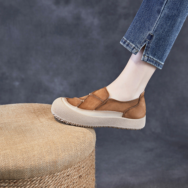 Women Vintage Color Matching Patchwork Leather Casual Shoes-RAIIFY