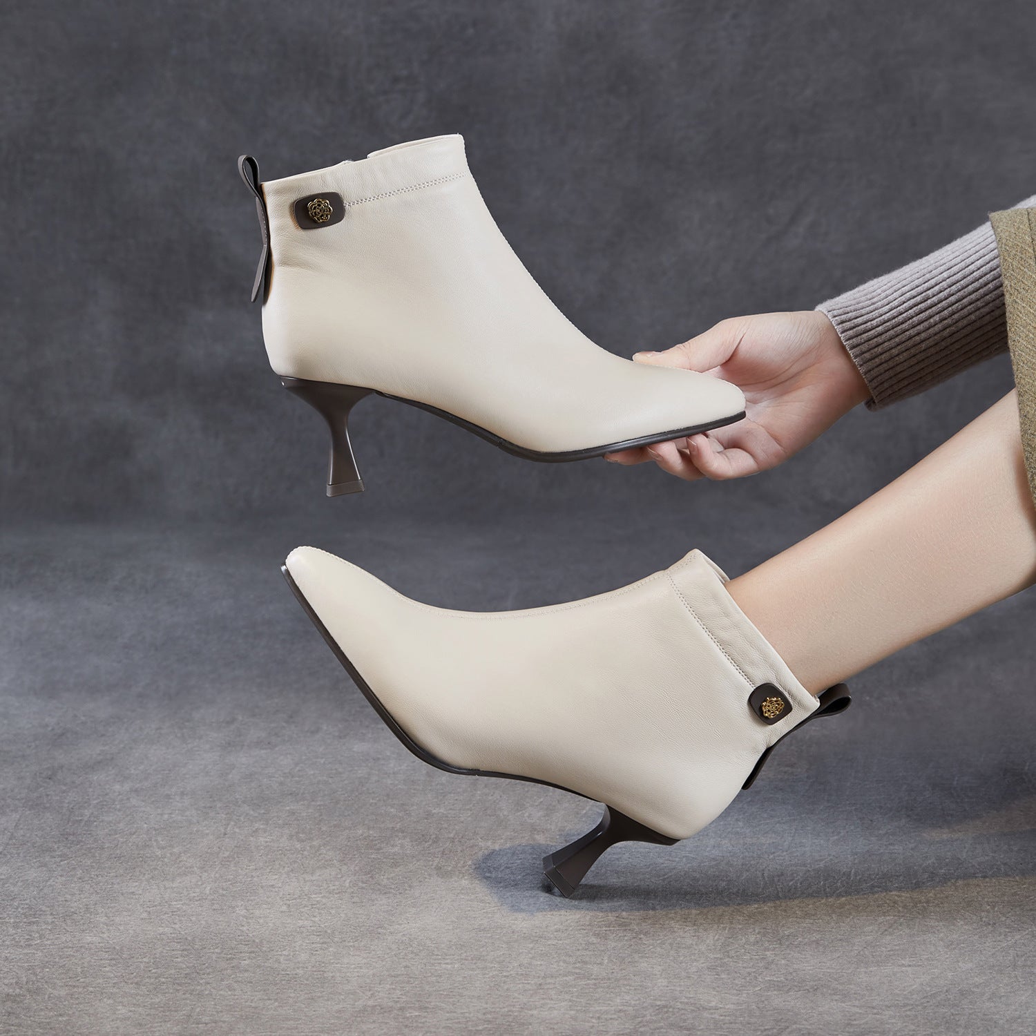 Women's Fashion Leather Furred High Heel Ankle Boots-RAIIFY