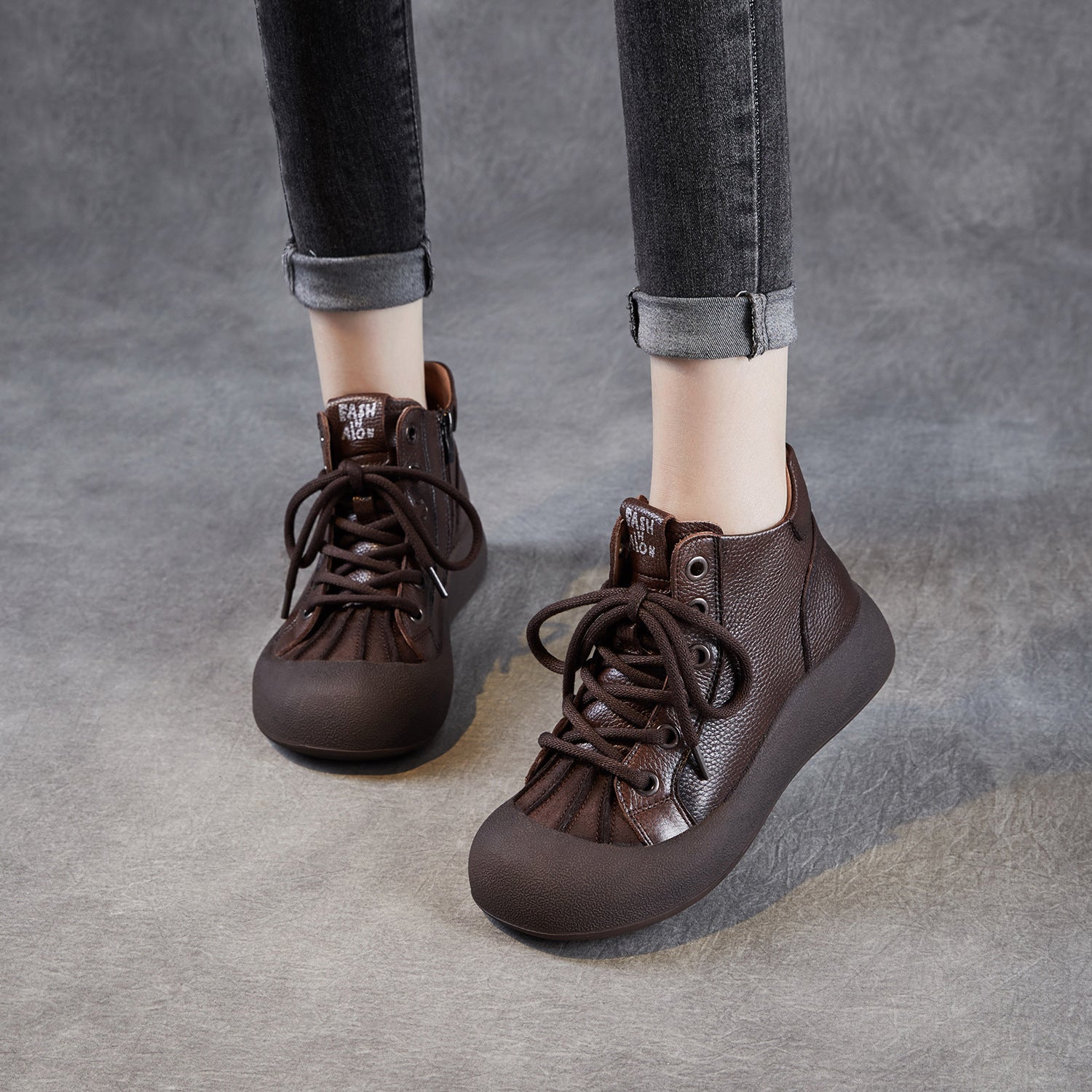 Women's Plain Leather Comfort Casual Flat Ankle Boots-RAIIFY