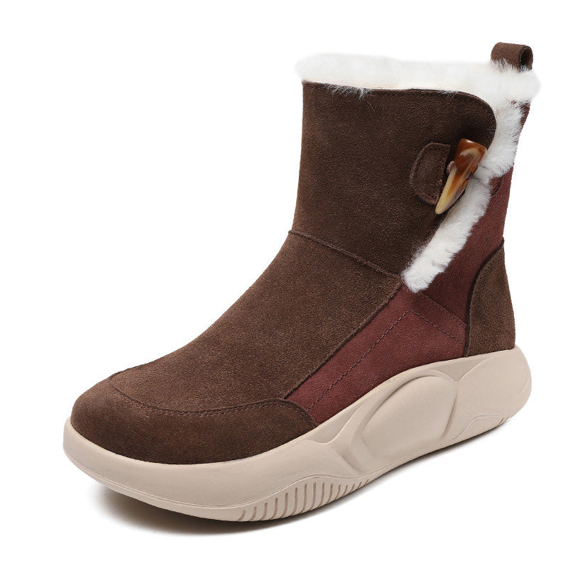 Women Retro Leather Casual Furred Snow Boots-RAIIFY
