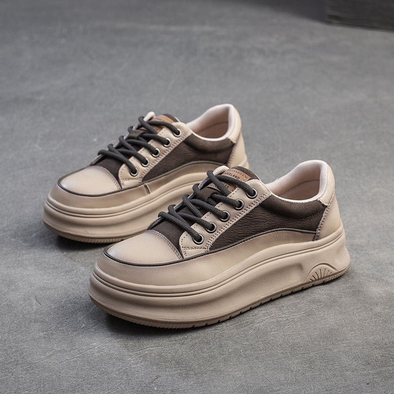 Women Genuine Leather Chunky Platform Breathable Shoes-RAIIFY