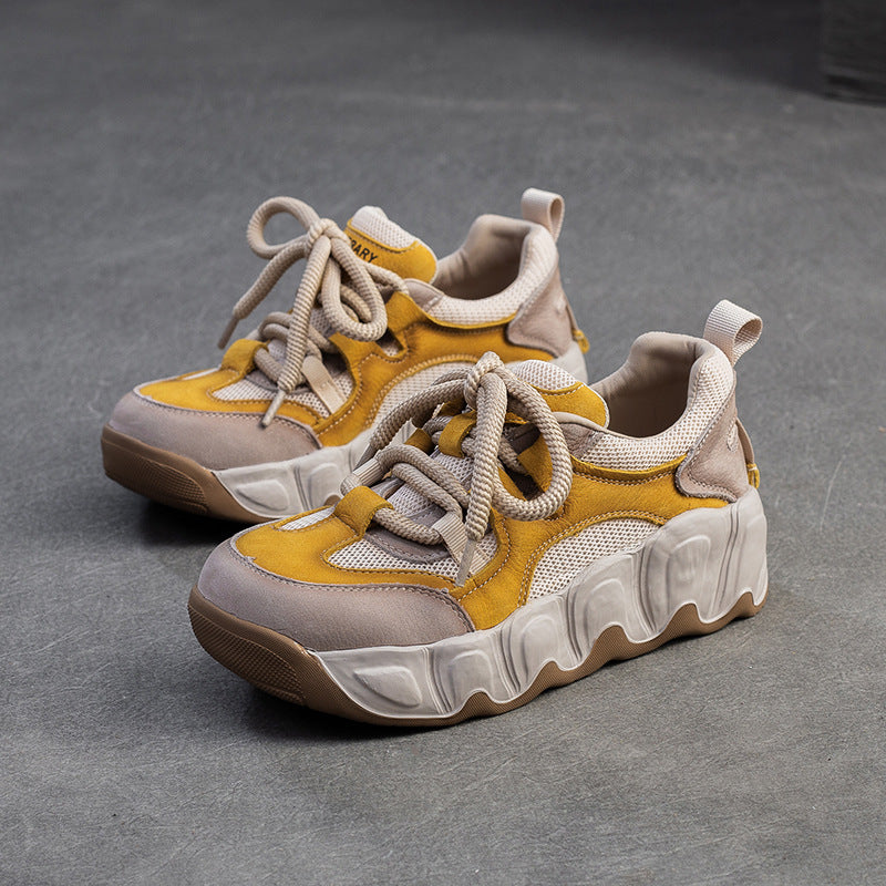 Women Fashion Color Matching Leather Breathable Casual Shoes-RAIIFY