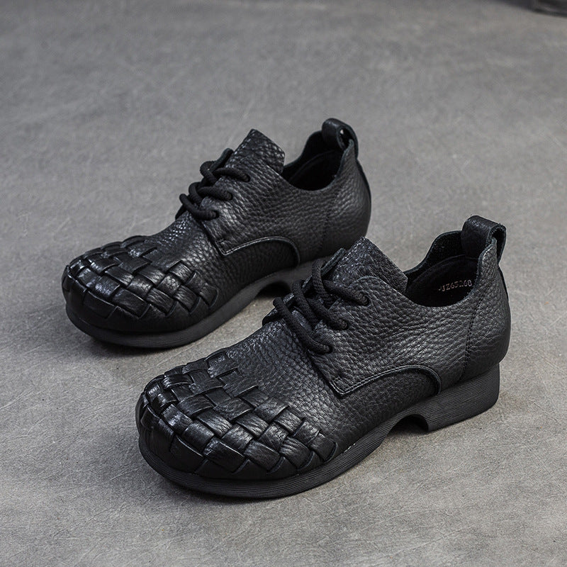 Women Retro Soft Plaited Cowhide Casual Shoes-RAIIFY