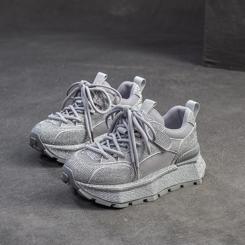 Women Minimalism Plain Crystal Casual Platform Sneakers-RAIIFY