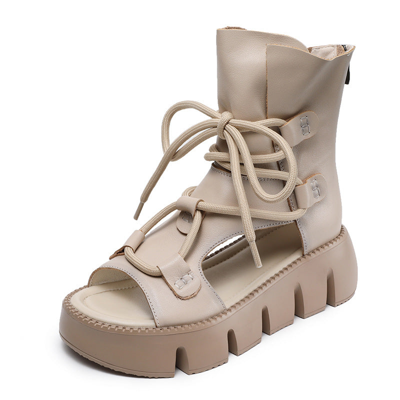 Women Fashion Cowhide Platform High-Top Sandals-RAIIFY