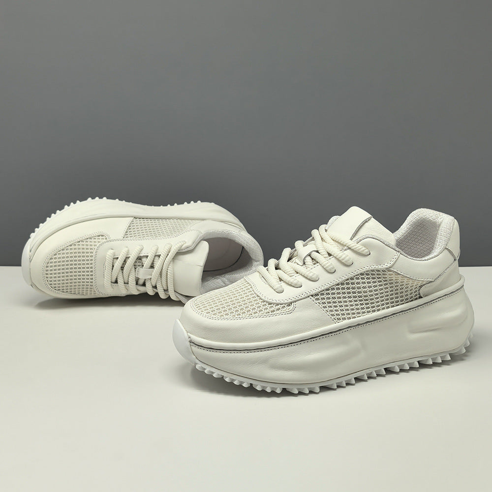Men's Leather Breathable Mesh Chunky Platform Sneakers-RAIIFY