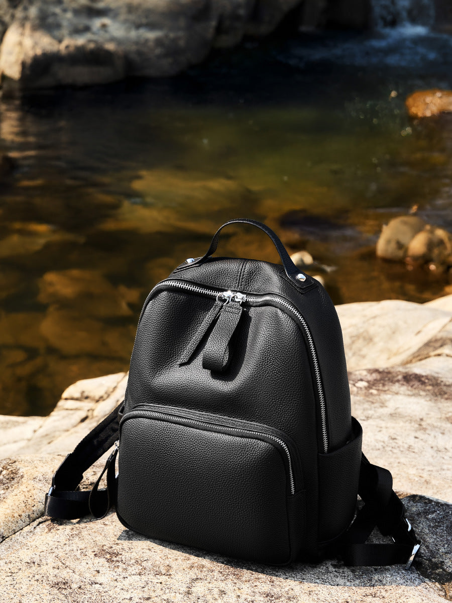 Women Fashion Plain Cowhide Leather Casual Backpack-RAIIFY