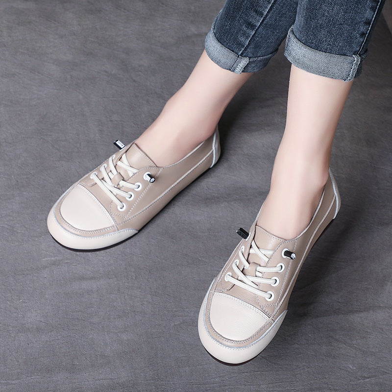 Women's Fashion Quilted Leather Low Top Flat Casual Shoes-RAIIFY