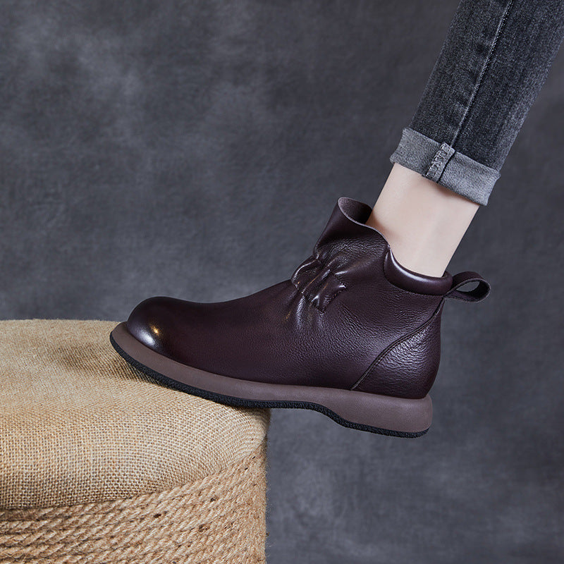 Women Vintage Soft Solid Leather Casual Ankle Boots-RAIIFY