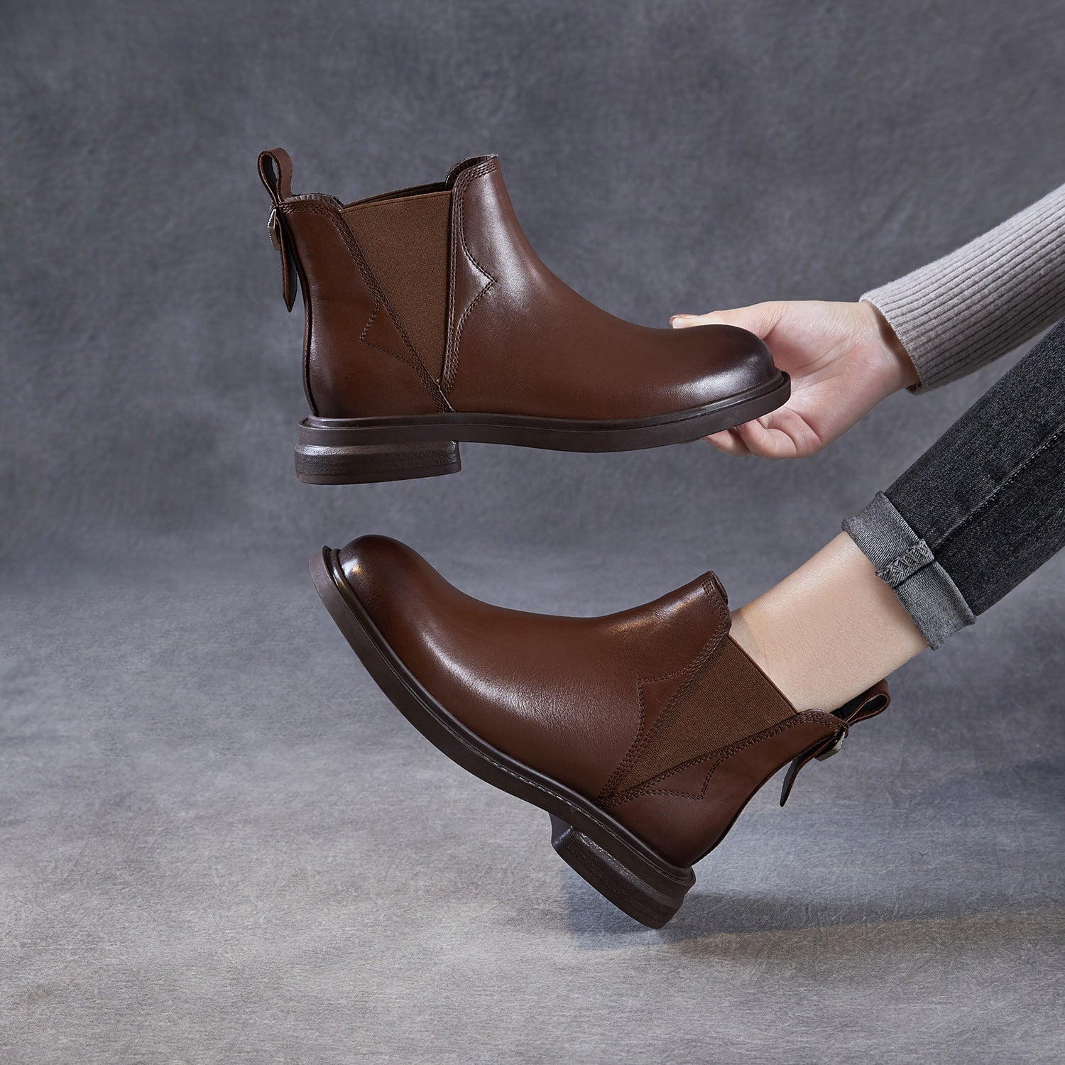 Women's Vintage Leather Slip-on Ankle Boots-RAIIFY