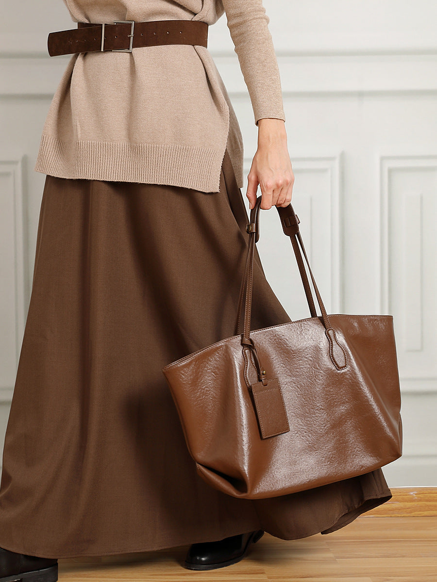 Women’s Retro Leather Large Capacity Tote Bag-RAIIFY