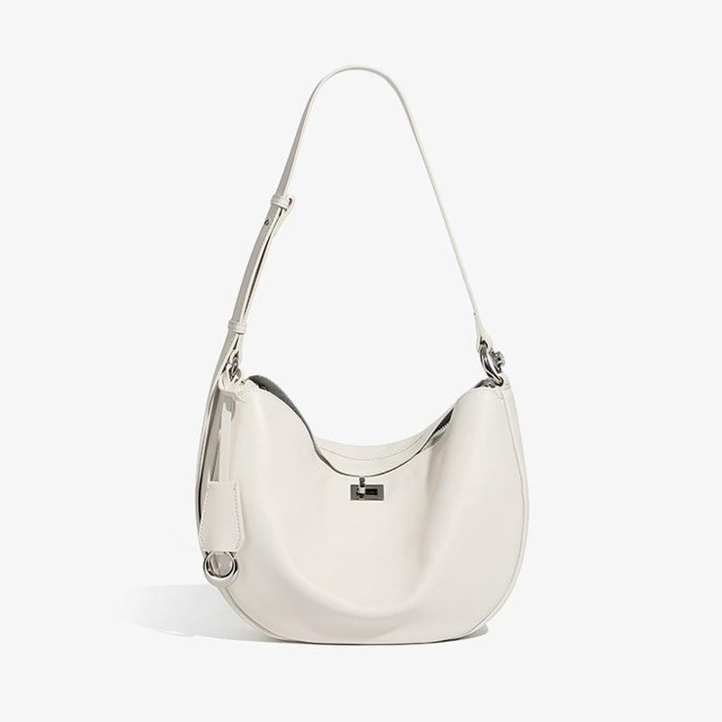 Women's Fashion Soft Plain Leather Crescent Shoulder Bag-RAIIFY