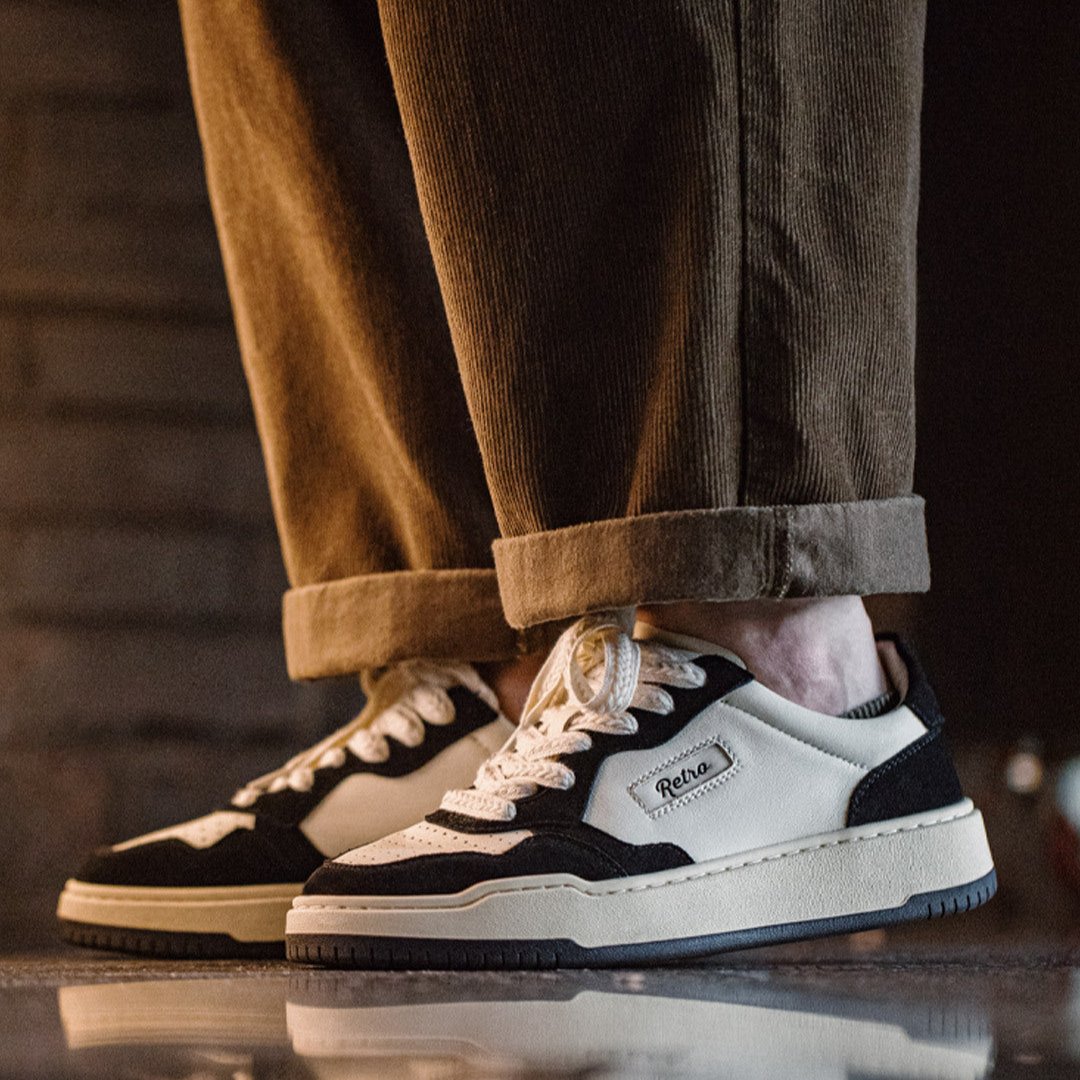 Men Fashion Patchwork Leather Flat Court Sneakers-RAIIFY