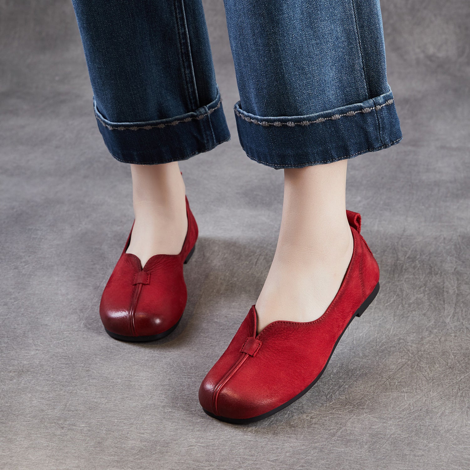Women's Vintage Soft Leather Low Top Flats-RAIIFY