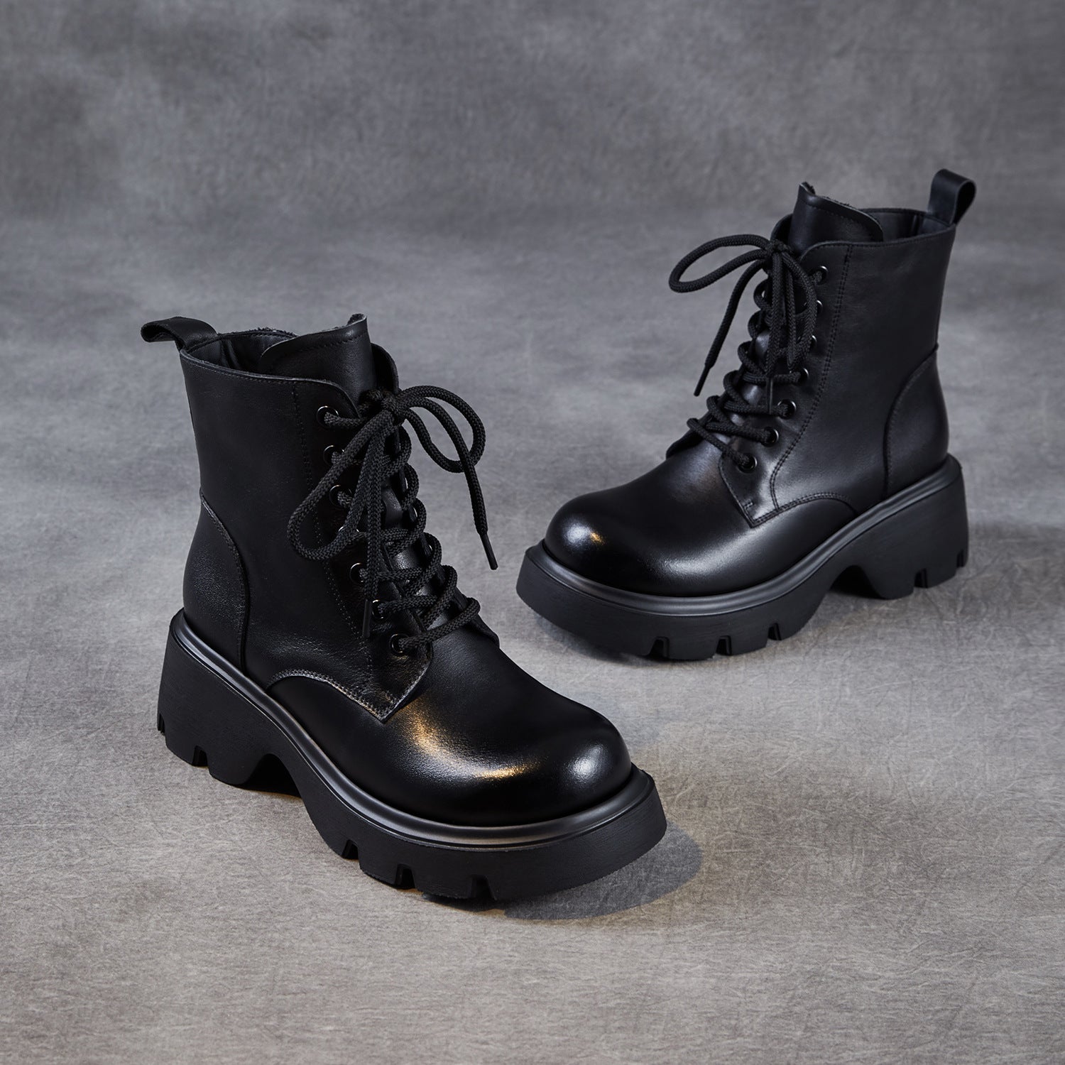 Women's Vintage Classic Leather Platform Boots-RAIIFY