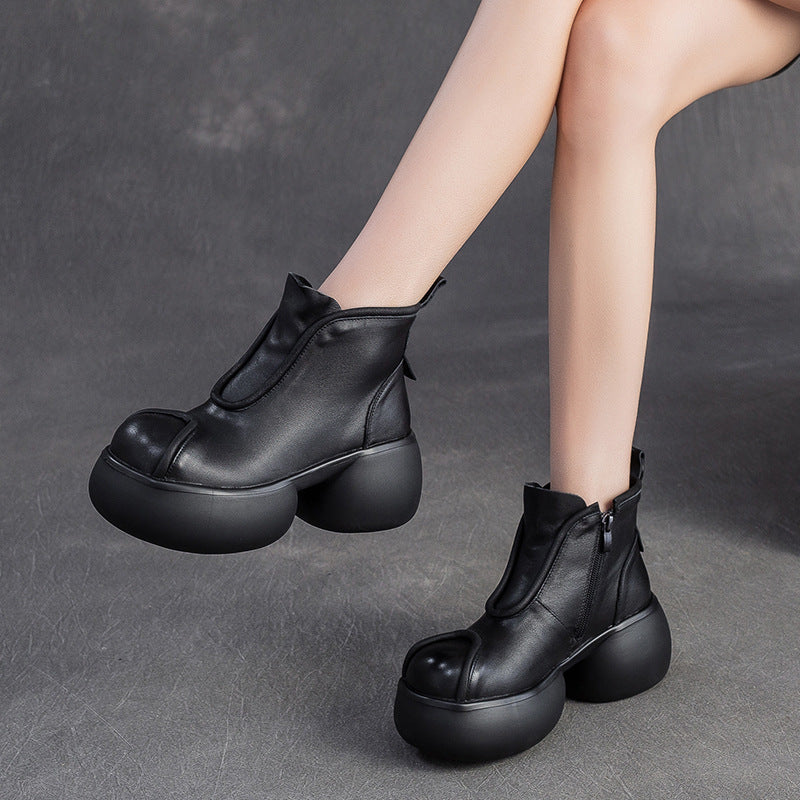 Women's Minimalist Retro Leather Chunky Ankle Boots-RAIIFY