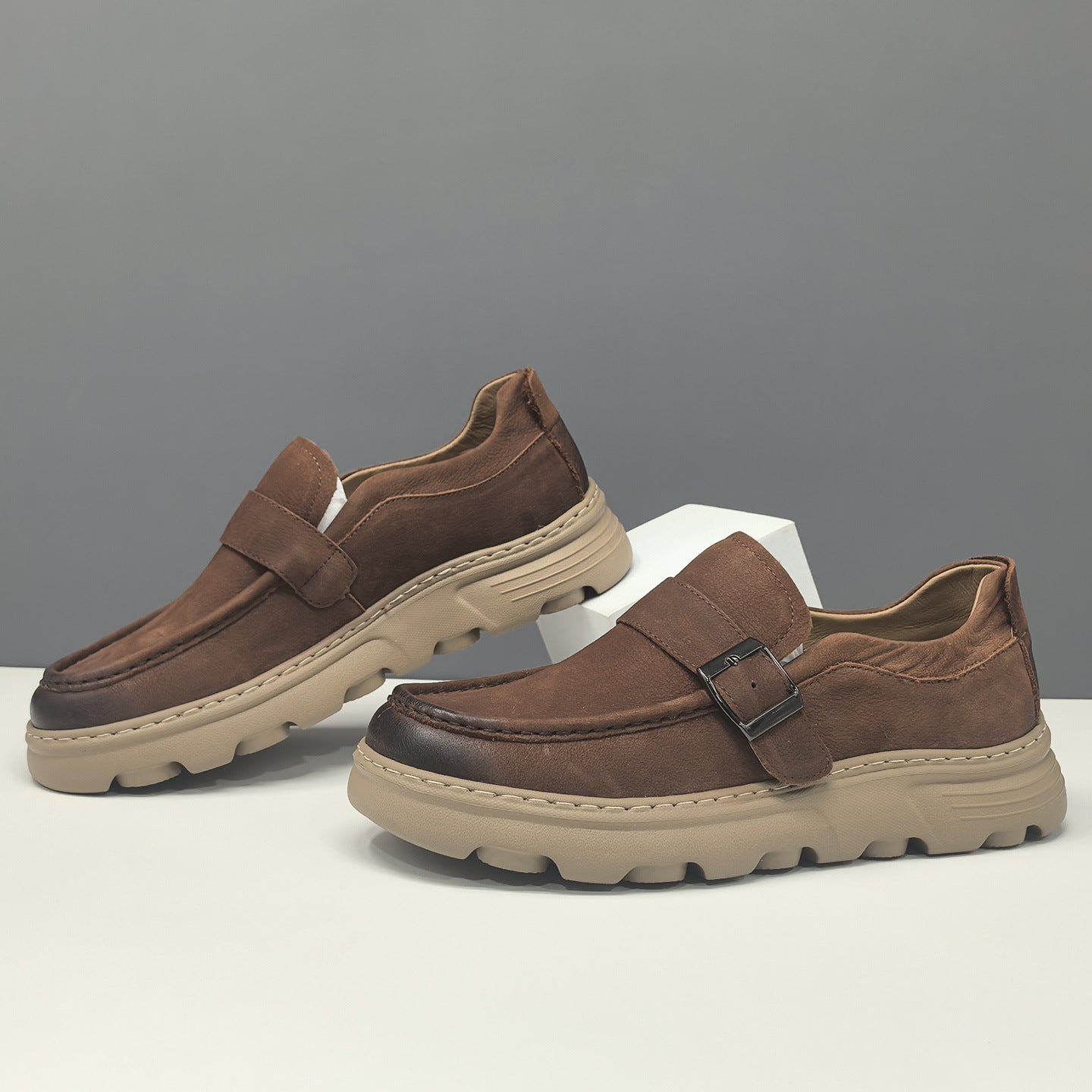 Men's Genuine Leather Slip-On Loafers Casual Retro Moccasins-RAIIFY