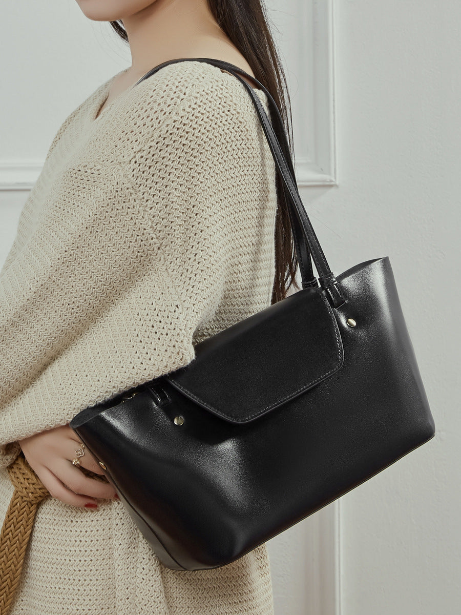 Women's Simple Plain Leather Casual Shoulder Bag-RAIIFY