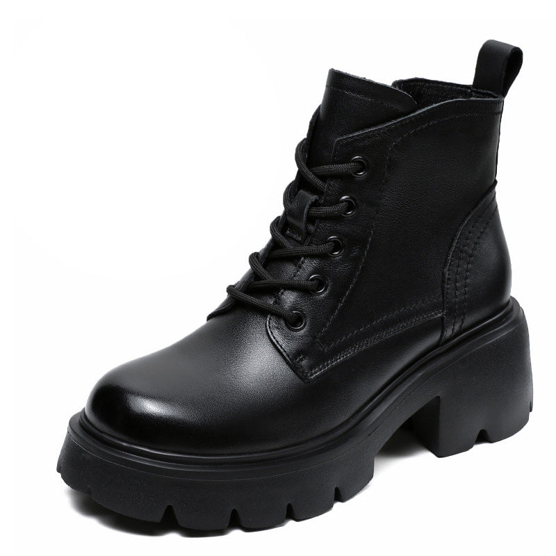 Women Classic Soft Leather Chunky Platform Boots-RAIIFY