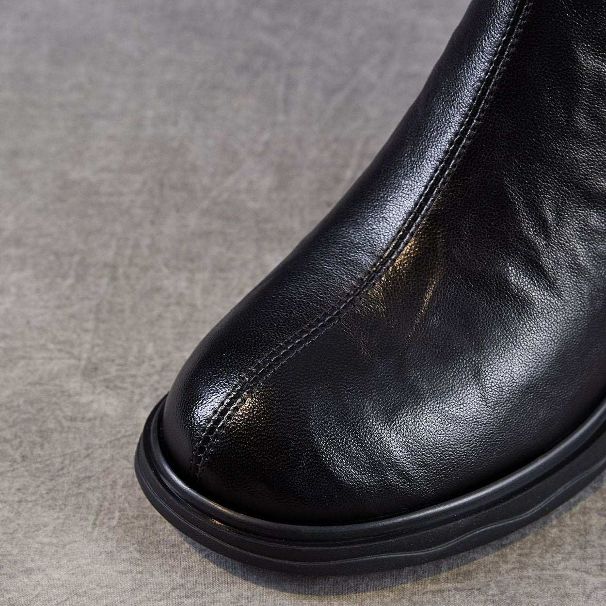 Women's Plain Leather Chunky Heel Furred Ankle Boots-RAIIFY