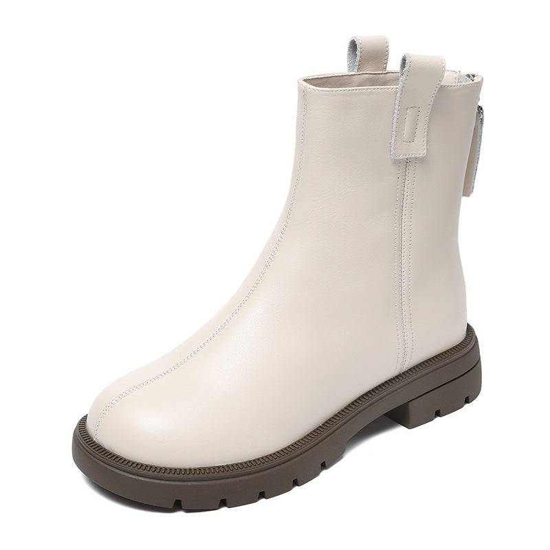 Women's Minimalist Plain Leather Furred Ankle Boots-RAIIFY