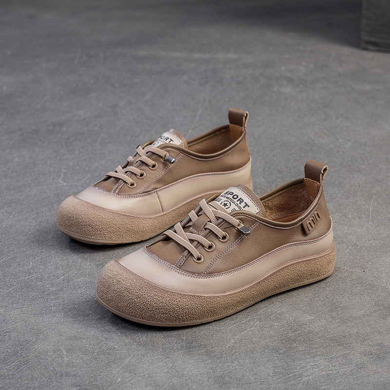 Women Retro Leather Flat Casual Shoes-RAIIFY