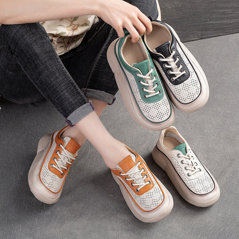 Women Fashion Hollow Leather Platform Casual Shoes-RAIIFY